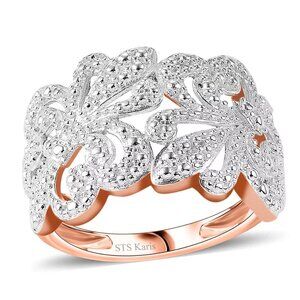 White Diamond Accent Fleur De Lis Ring in 18K Rose Gold Plated over Brass